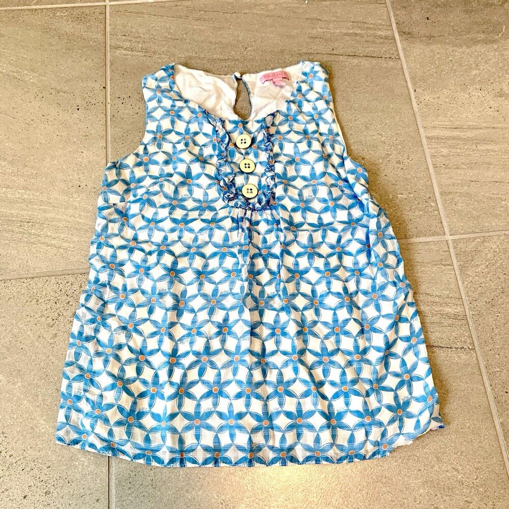 Lilly Pulitzer Women's 0 Sleeveless Silk Blend Blouse Blue Orange Flower Ruffle